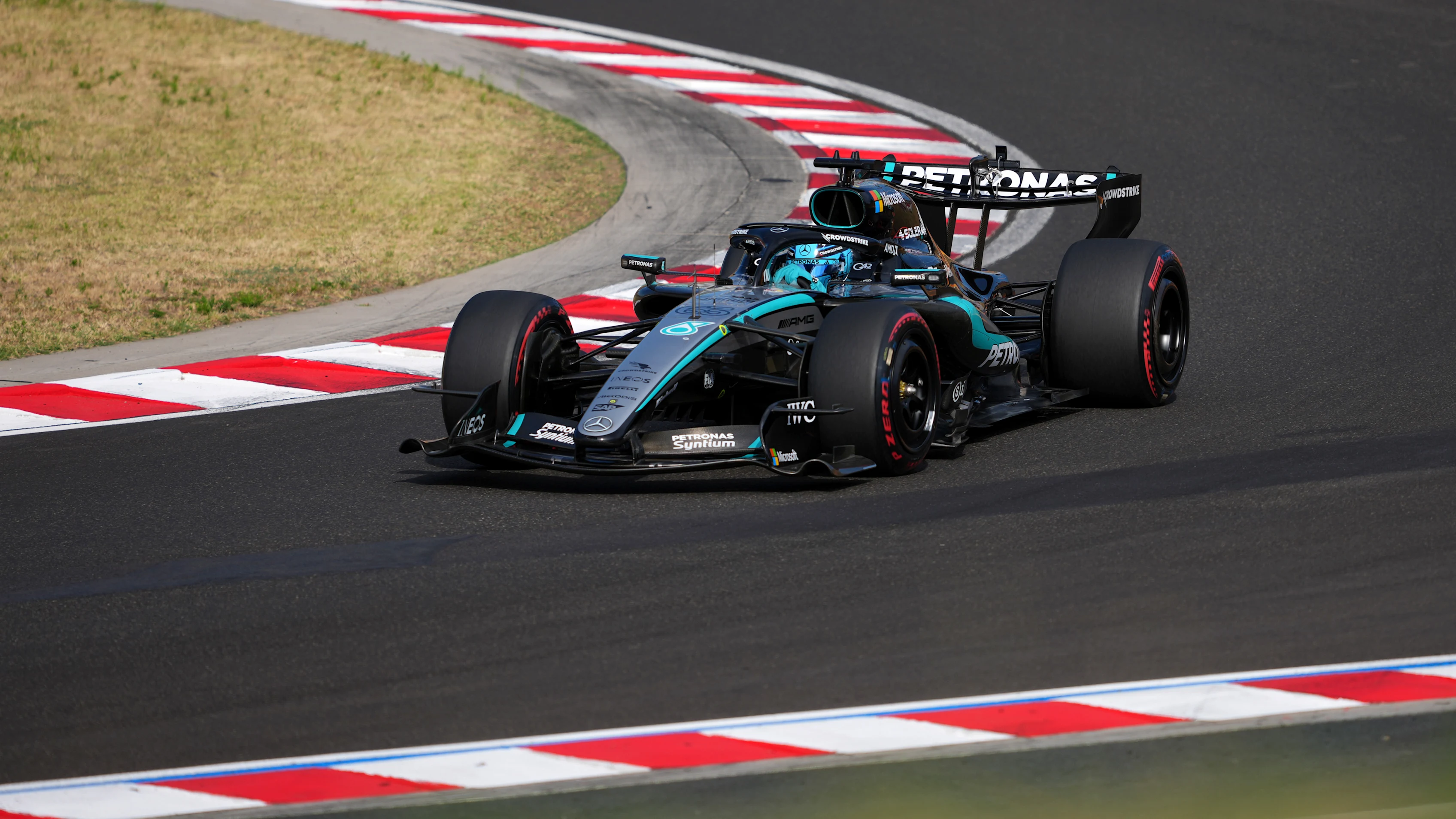 BUDAPEST, HUNGARY - JULY 25: George Russell of Great Britain driving the (63) Mercedes AMG Petronas