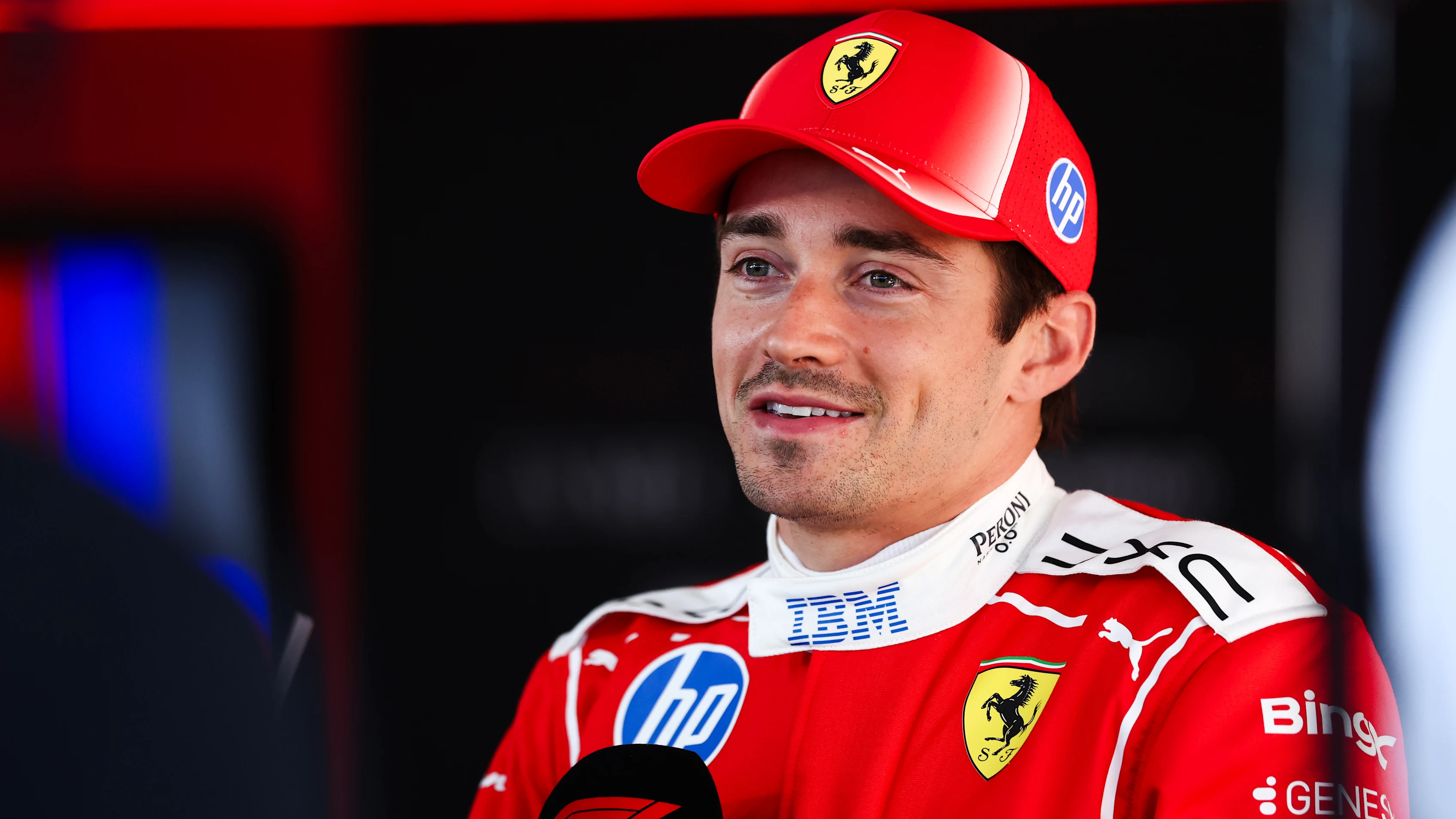 BUDAPEST, HUNGARY - JULY 25: Charles Leclerc of Monaco and Scuderia Ferrari is interviewed during