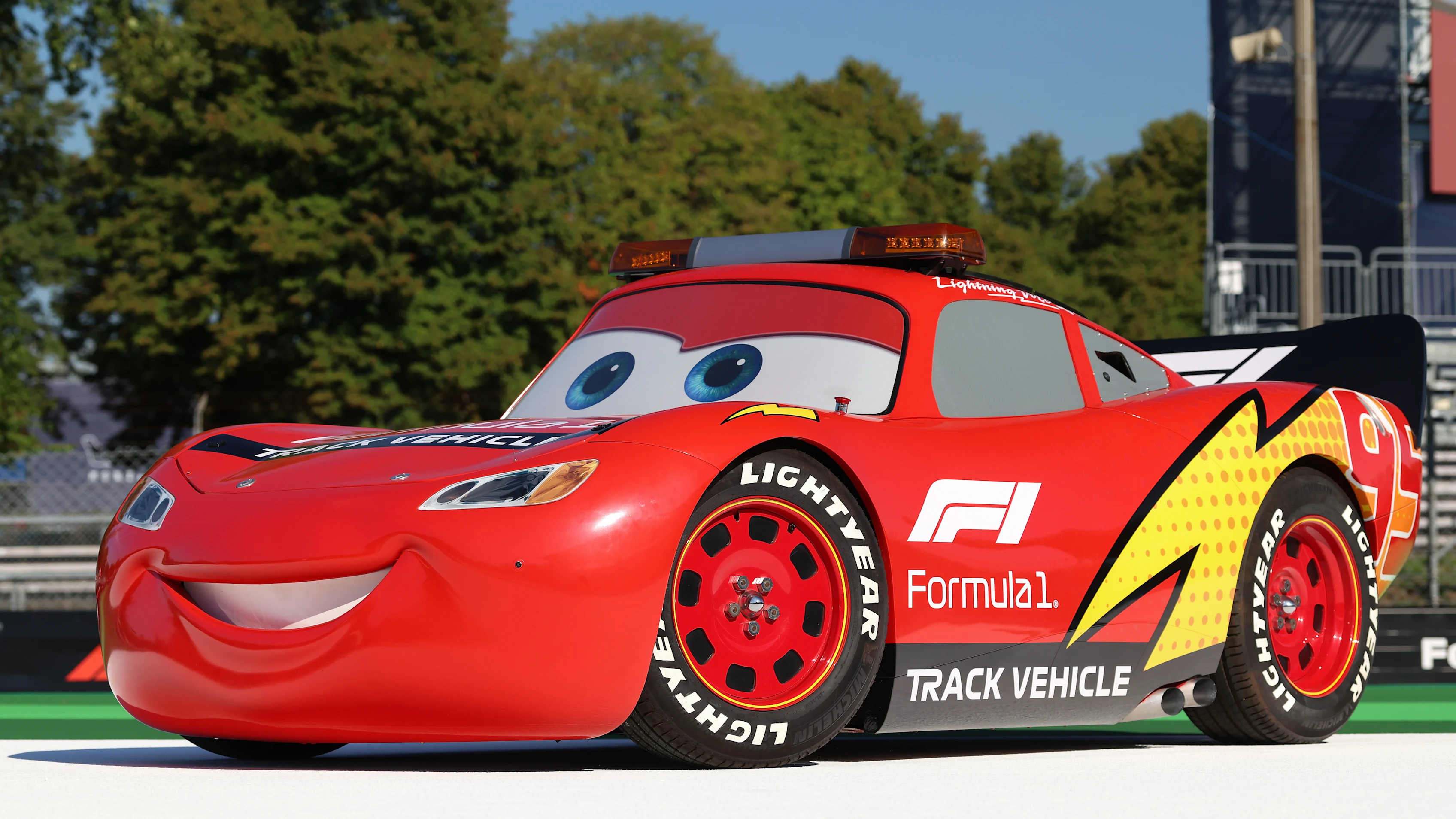 MONZA, ITALY - SEPTEMBER 03: A Lightning McQueen liveried Track Vehicle on track during previews