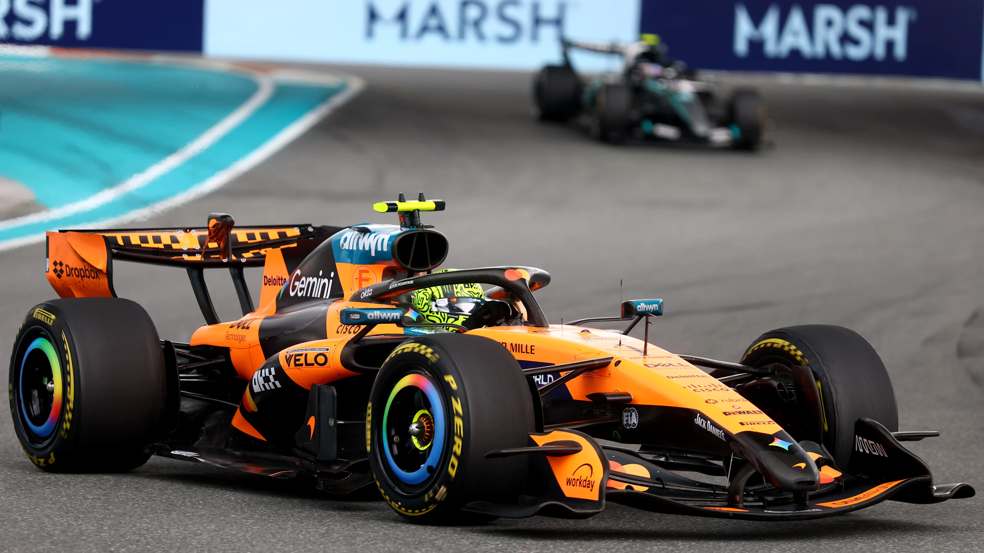 MIAMI, FLORIDA - MAY 03: Lando Norris of Great Britain driving the (1) McLaren MCL40 Mercedes on