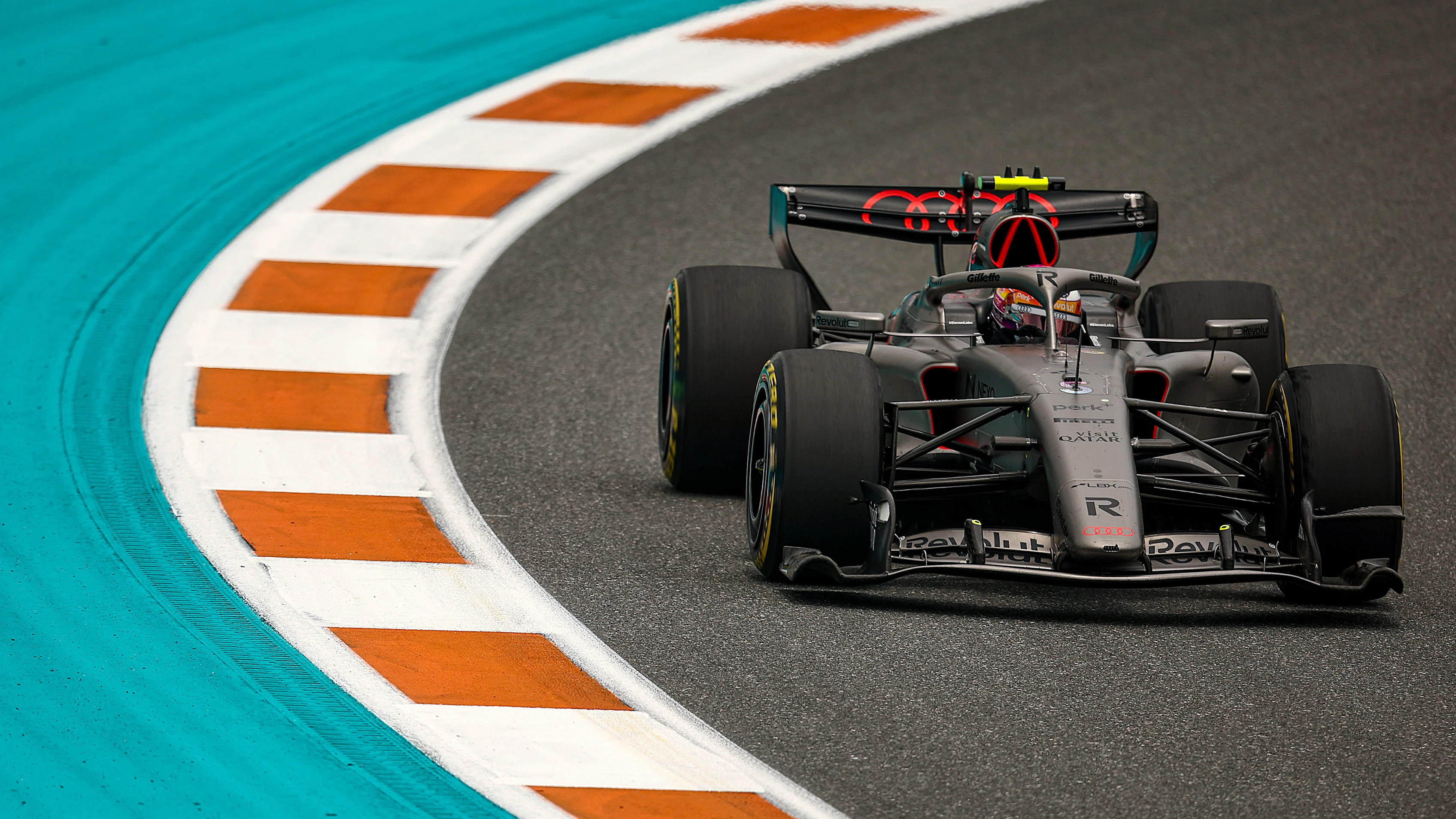 MIAMI, FLORIDA - MAY 03: Gabriel Bortoleto of Brazil driving the (5) Audi F1 Team R26 on track