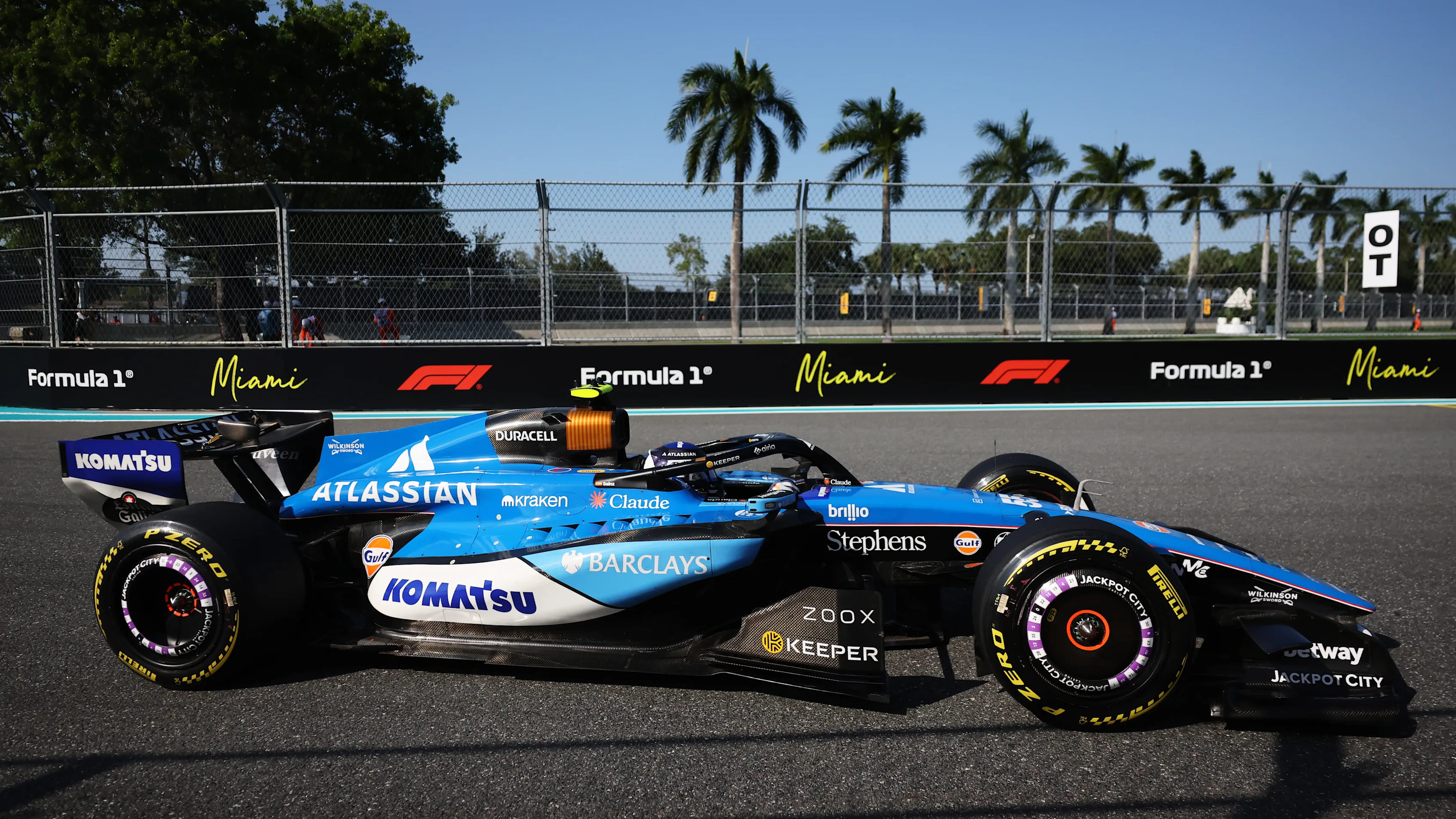 MIAMI, FLORIDA - MAY 01: Carlos Sainz of Spain driving the (55) Williams FW48 Mercedes on track