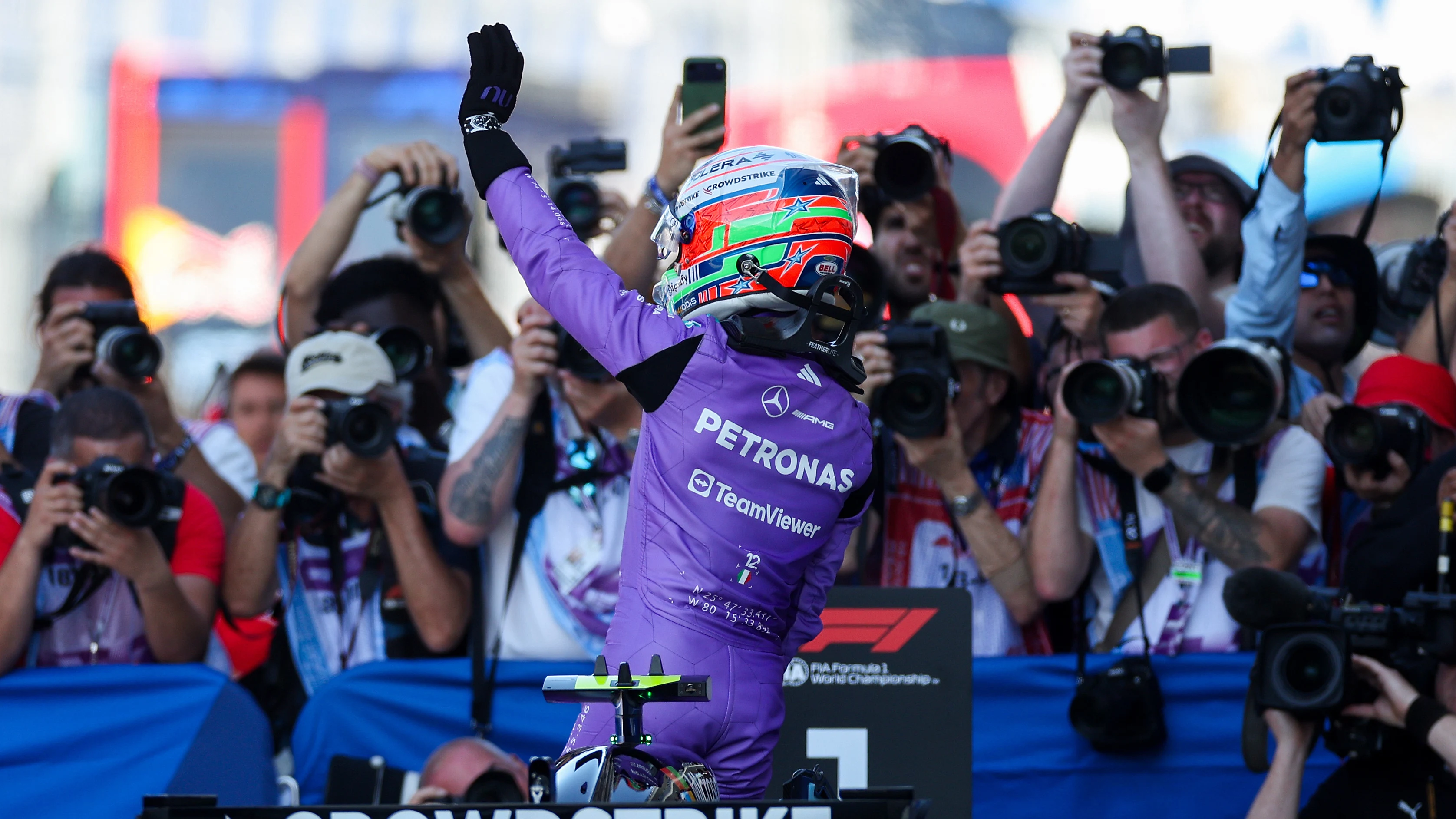 MIAMI, FLORIDA - MAY 02: Pole position qualifier Andrea Kimi Antonelli of Italy and Mercedes AMG