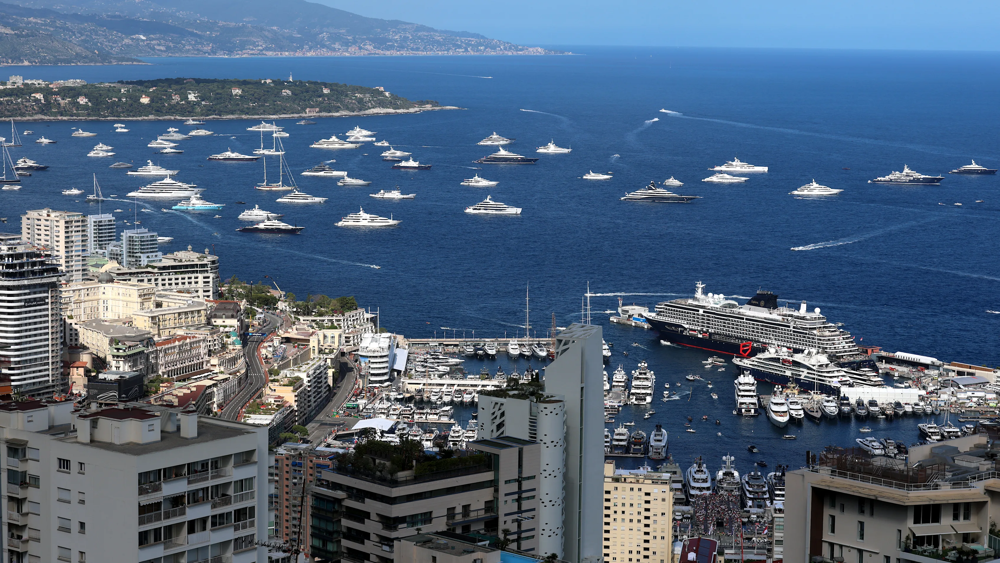MONTE-CARLO, MONACO - JUNE 05: Ships and yachts in the harbour during practice ahead of the F1