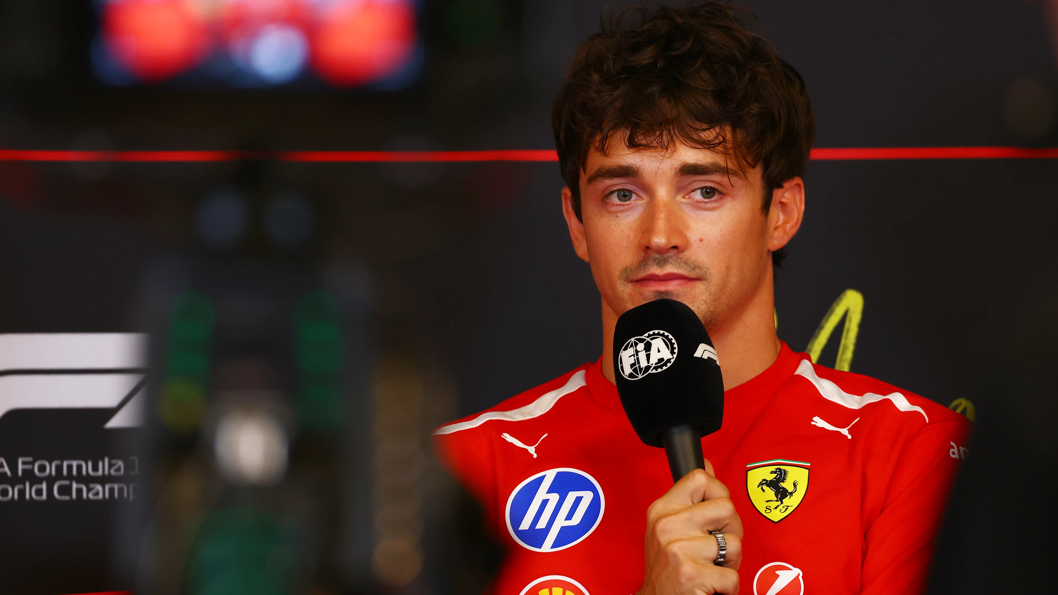 MONTE-CARLO, MONACO - JUNE 04: Charles Leclerc of Monaco and Scuderia Ferrari speaks in the Drivers