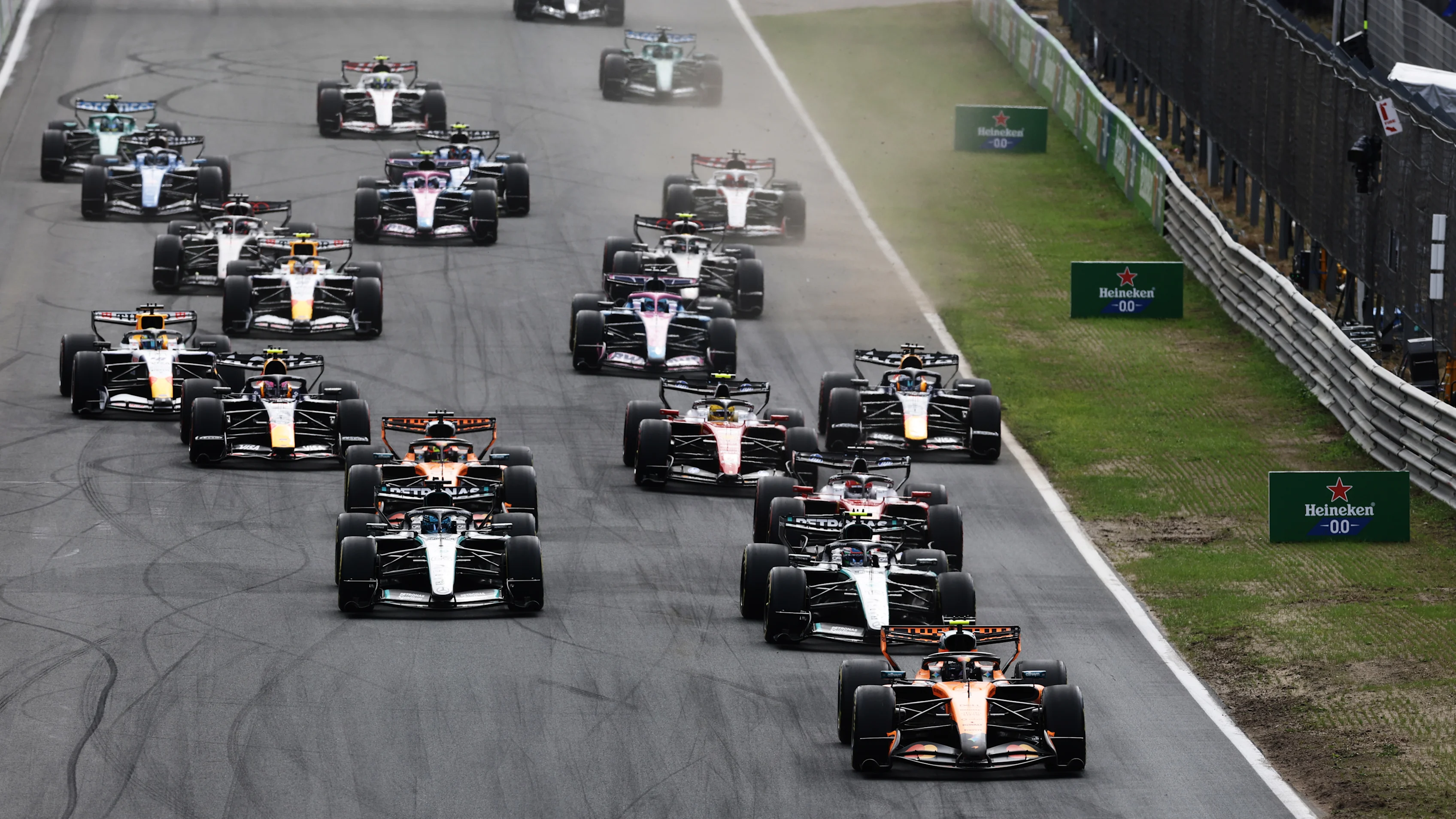 ZANDVOORT, NETHERLANDS - AUGUST 23: Lando Norris of Great Britain driving the (1) McLaren MCL40