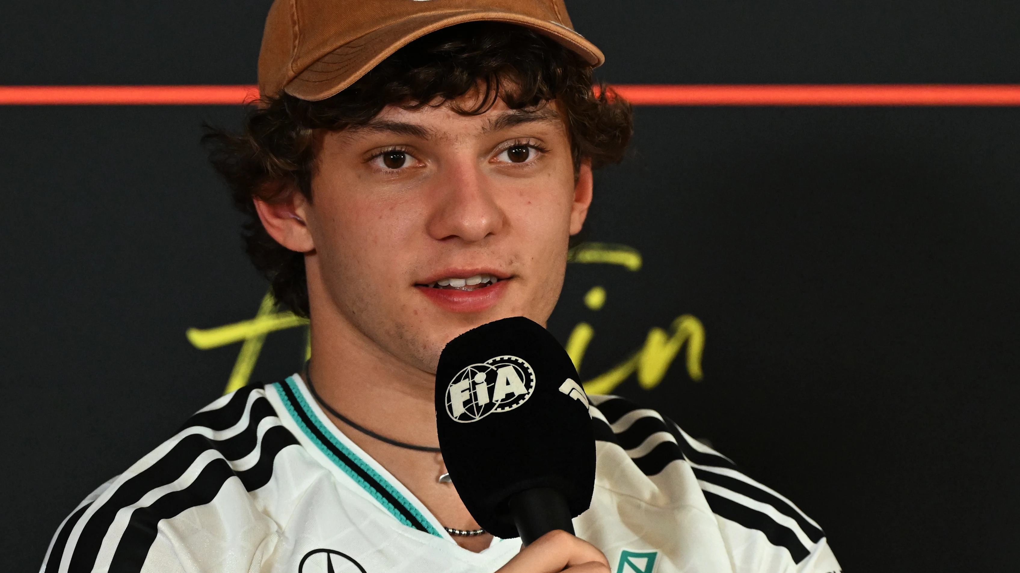 AUSTIN, TEXAS - OCTOBER 22: Andrea Kimi Antonelli of Italy and Mercedes AMG Petronas F1 Team speaks