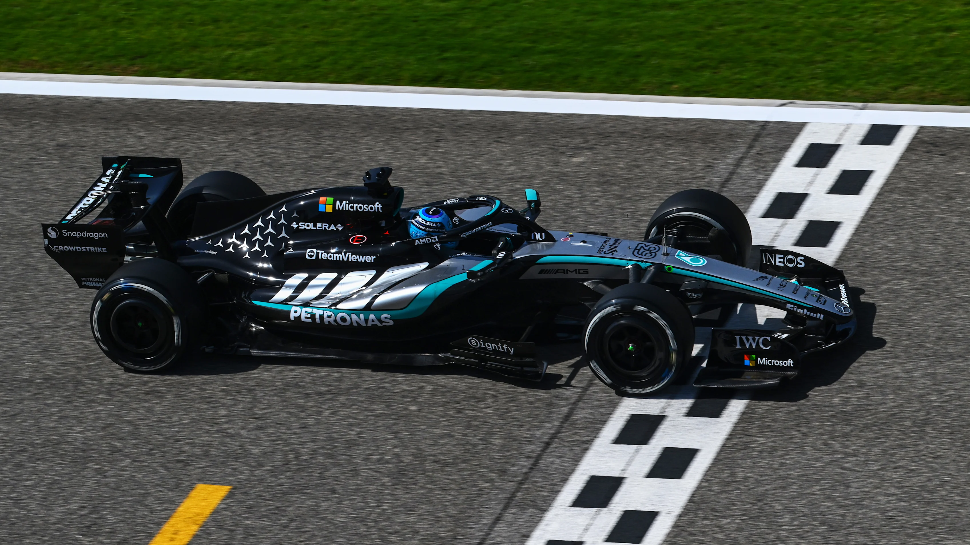 BAHRAIN, BAHRAIN - FEBRUARY 11: George Russell of Great Britain driving the (63) Mercedes AMG