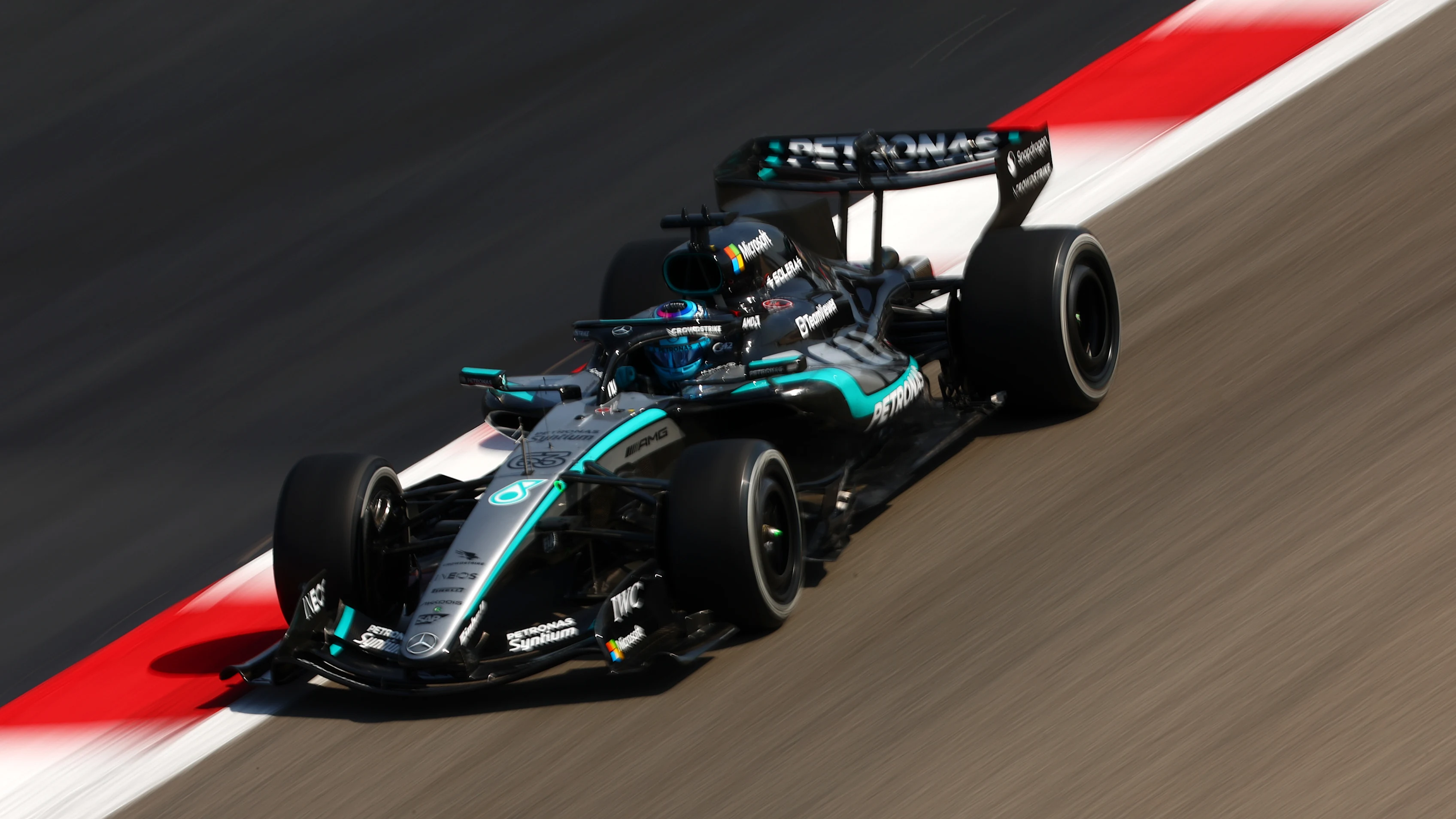 BAHRAIN, BAHRAIN - FEBRUARY 13: George Russell of Great Britain driving the (63) Mercedes AMG