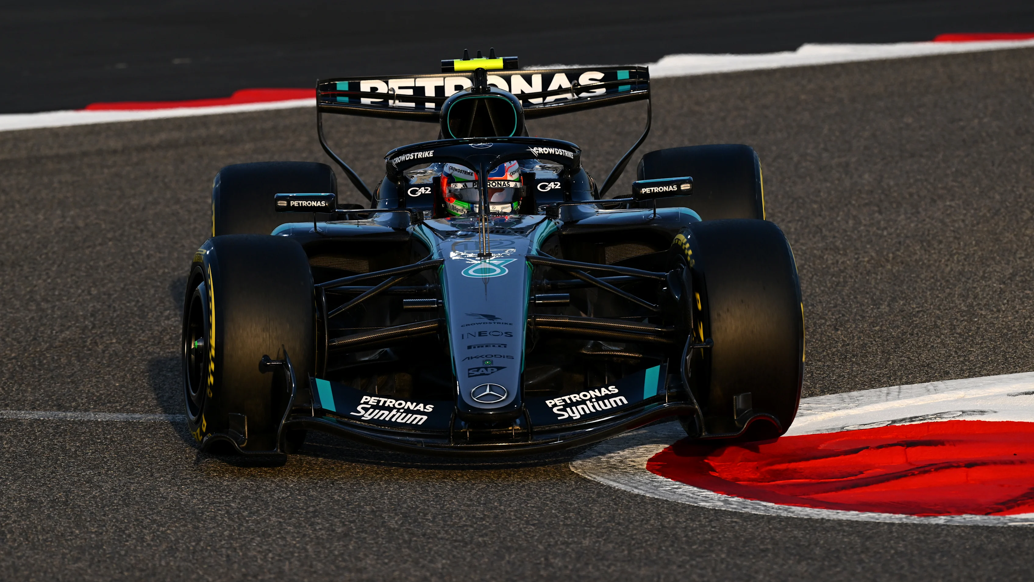 BAHRAIN, BAHRAIN - FEBRUARY 13: Andrea Kimi Antonelli of Italy driving the (12) Mercedes AMG