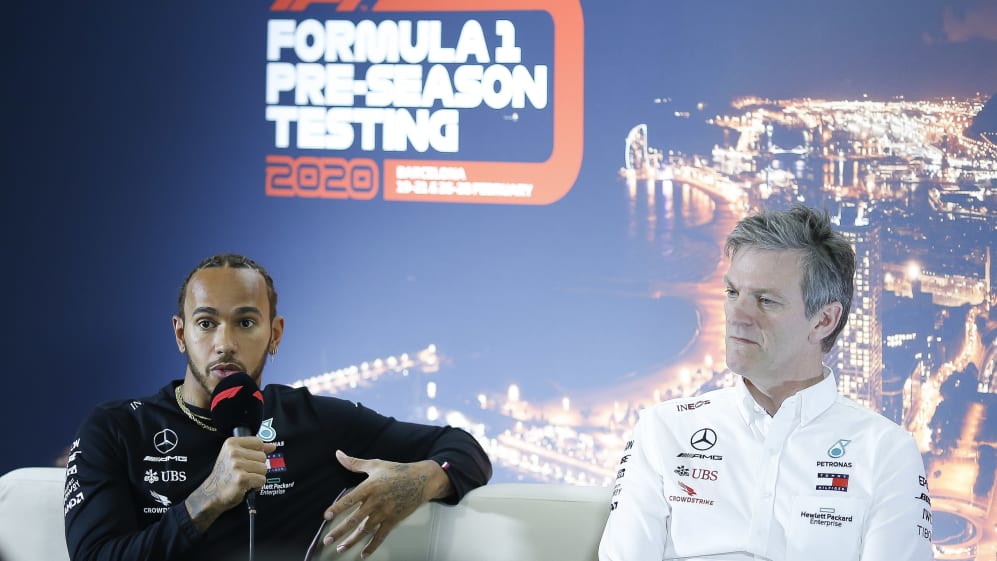 BARCELONA, SPAIN - FEB 20: Lewis Hamilton and Mercedes AMG Petronas Formula from Great Britain