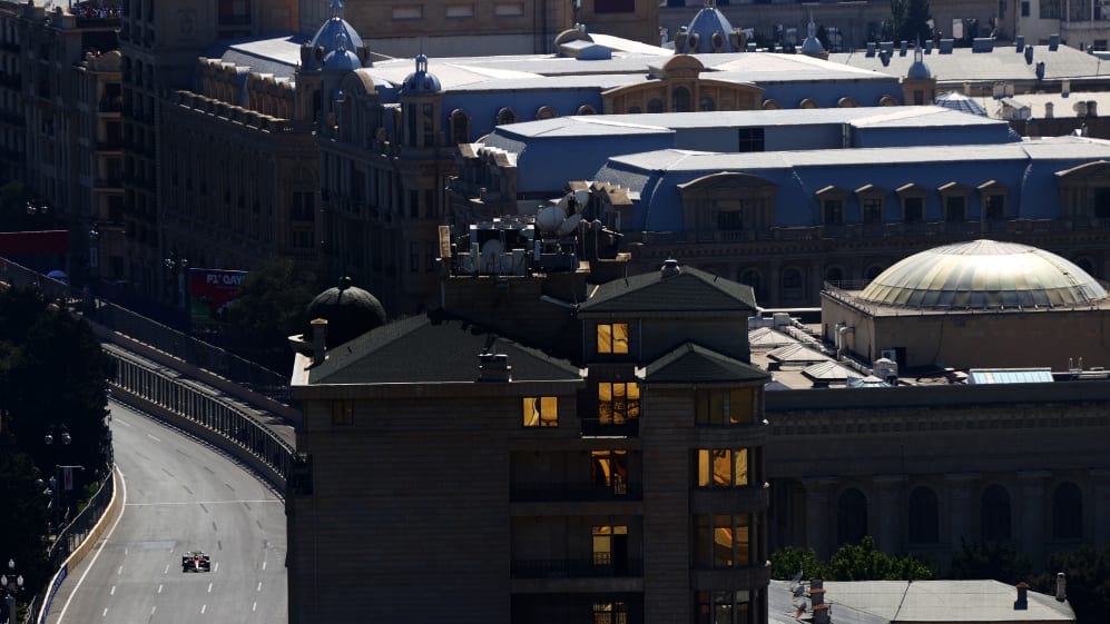 BAKU, AZERBAIJAN - JUNE 11: Charles Leclerc of Monaco driving the (16) Ferrari F1-75 on track