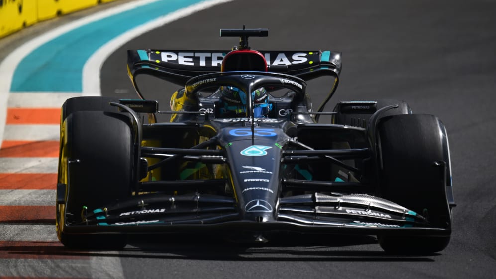 MIAMI, FLORIDA - MAY 07: George Russell of Great Britain driving the (63) Mercedes AMG Petronas F1