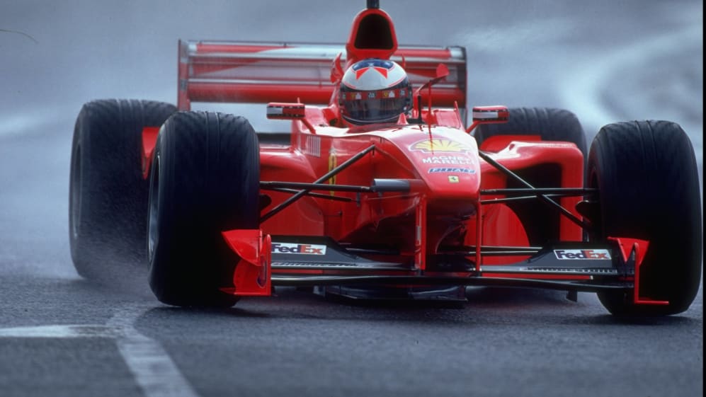 27 Juni 1999: Michael Schumacher beraksi di Ferrari-nya selama Grand Prix Prancis di