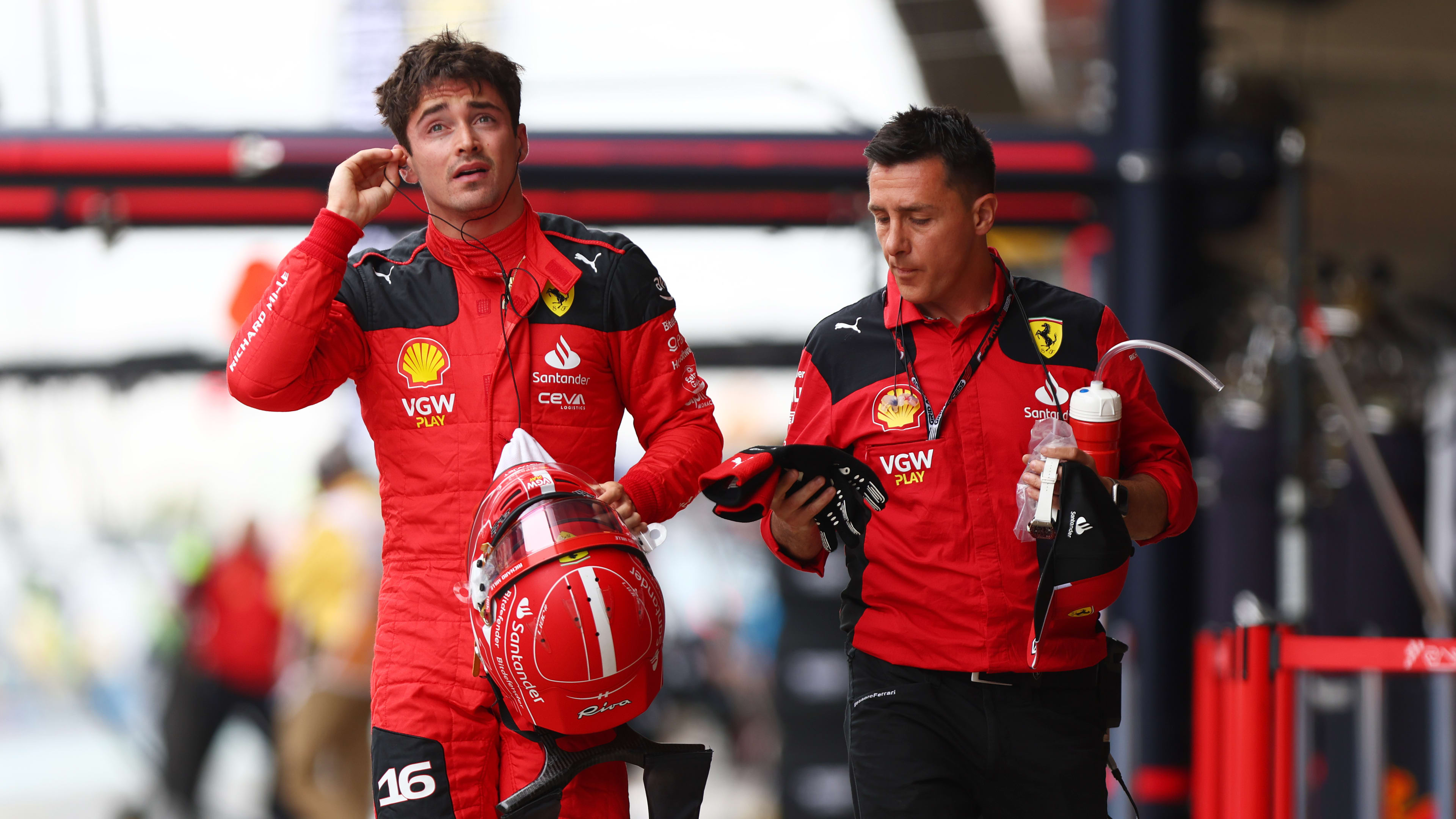 BARCELONA, SPAIN - JUNE 03: 19th Placed qualifier Charles Leclerc of Monaco and Ferrari walks in