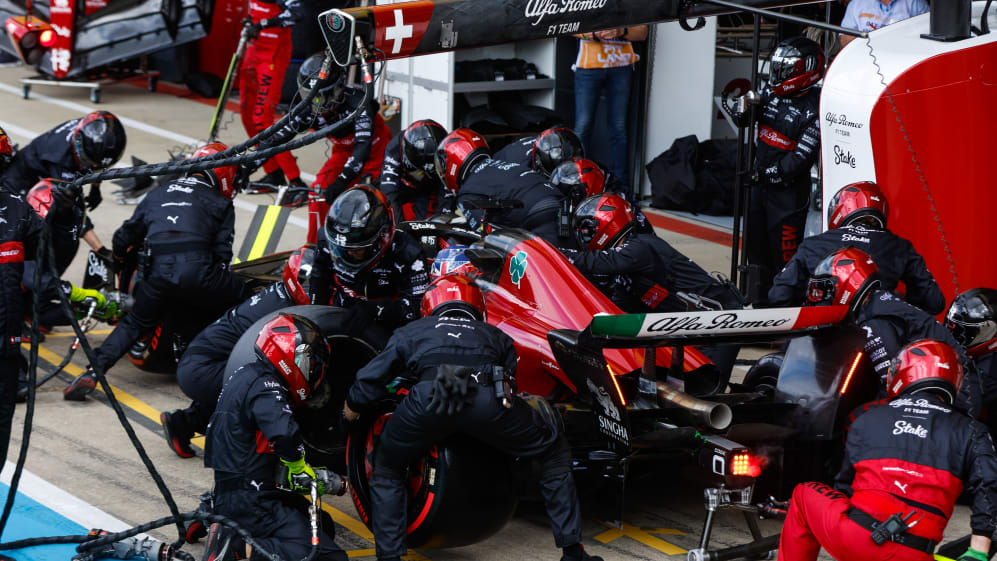 SILVERSTONE CIRCUIT, UNITED KINGDOM - JULY 09: Valtteri Bottas, Alfa Romeo C43, makes a stop during