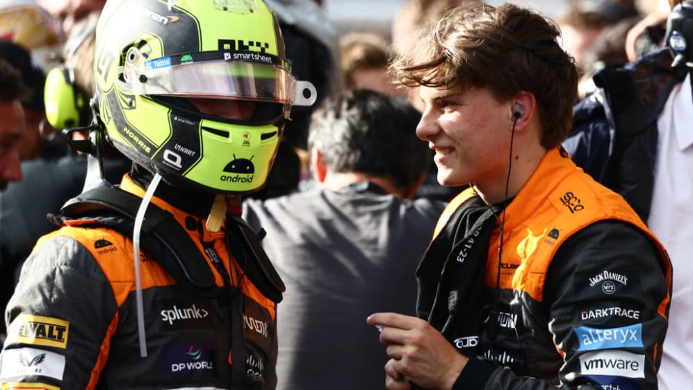 Lando Norris of McLaren and Oscar Piastri of McLaren after sprint ahead of the Formula 1 Belgian