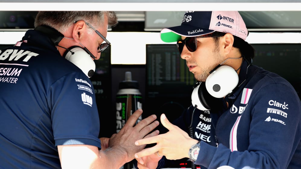 SPA, BELGIUM - JULY 29: Otmar Szafnauer, team principal of Alpine F1 hugs Sergio Perez of Mexico