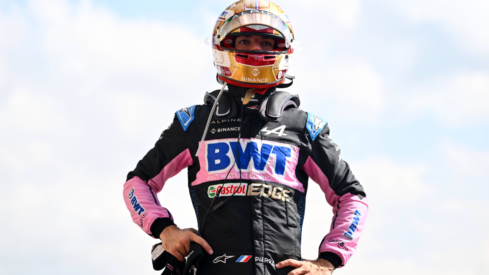 Pierre Gasly and Esteban Ocon of Alpine during sprint shootout ahead of the Formula 1 Belgian Grand