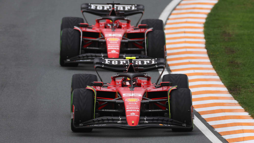 ZANDVOORT, NETHERLANDS - AUGUST 27: Carlos Sainz of Spain driving (55) the Ferrari SF-23 leads