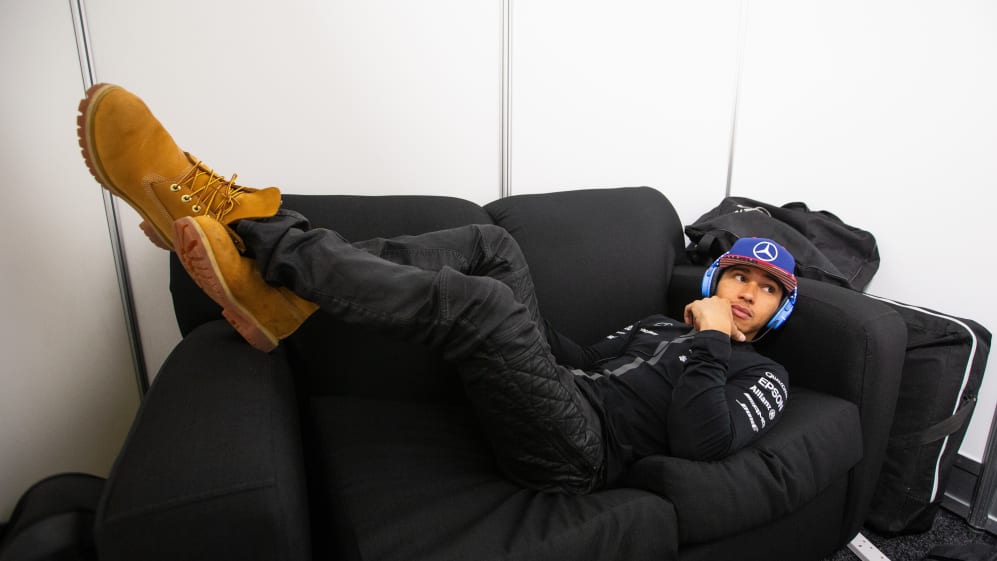AUSTIN, TEXAS - OCTOBER 25: Britain's Lewis Hamilton and Mercedes team relax
