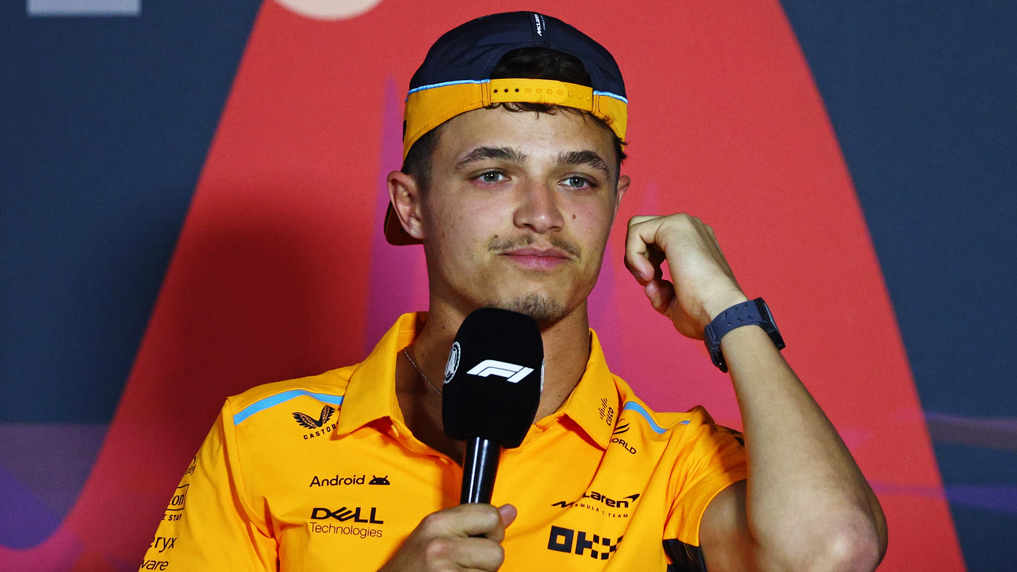 BAHRAIN, BAHRAIN - FEBRUARY 28: Lando Norris of Great Britain and McLaren attends the Drivers Press