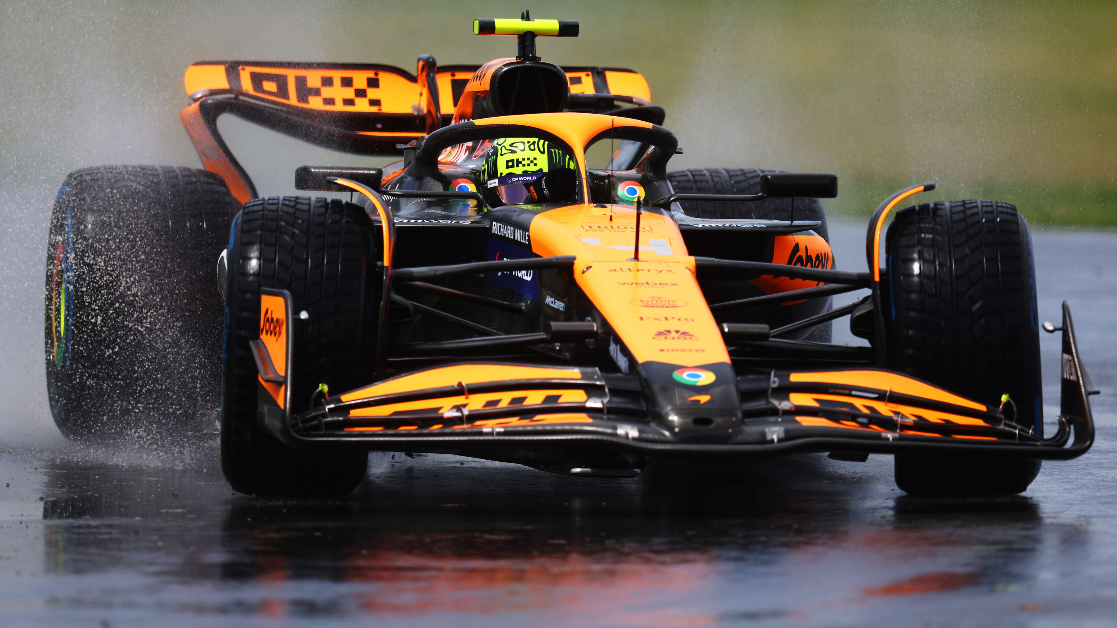 Norris leads Sainz and Leclerc in wet FP1 in Canada