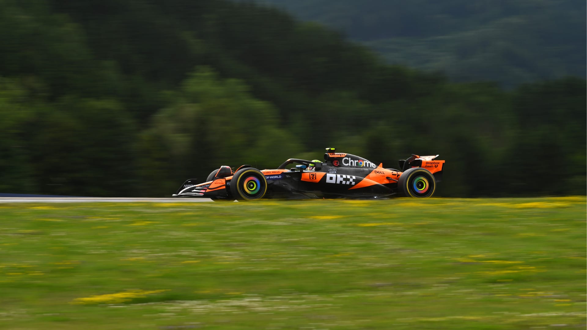 Norris leads Piastri and Verstappen during FP2 in Austria