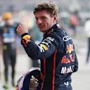 ABU DHABI, UNITED ARAB EMIRATES - DECEMBER 06: Pole position qualifier Max Verstappen of the Netherlands and Oracle Red Bull Racing celebrates in parc ferme during qualifying ahead of the F1 Grand Prix of Abu Dhabi at Yas Marina Circuit on December 06, 2025 in Abu Dhabi, United Arab Emirates. (Photo by Andy Hone/LAT Images)