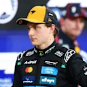 ABU DHABI, UNITED ARAB EMIRATES - DECEMBER 06: Third placed qualifier Oscar Piastri of Australia and McLaren looks on in parc ferme during qualifying ahead of the F1 Grand Prix of Abu Dhabi at Yas Marina Circuit on December 06, 2025 in Abu Dhabi, United Arab Emirates. (Photo by Mark Thompson/Getty Images)