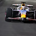 LAS VEGAS, NEVADA - NOVEMBER 20: Isack Hadjar of France driving the (6) Visa Cash App Racing Bulls VCARB 02 on track during practice ahead of the F1 Grand Prix of Las Vegas at Las Vegas Strip Circuit on November 20, 2025 in Las Vegas, Nevada. (Photo by Bryn Lennon - Formula 1/Formula 1 via Getty Images)