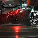 LAS VEGAS, NEVADA - NOVEMBER 21: Lance Stroll of Canada driving the (18) Aston Martin F1 Team AMR25 Mercedes on track during qualifying ahead of the F1 Grand Prix of Las Vegas at Las Vegas Strip Circuit on November 21, 2025 in Las Vegas, Nevada. (Photo by Clive Mason/Getty Images)