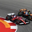 AUSTIN, TEXAS - OCTOBER 19: Charles Leclerc of Monaco driving the (16) Scuderia Ferrari SF-25 leads Lando Norris of Great Britain driving the (4) McLaren MCL39 Mercedes on track during the F1 Grand Prix of United States at Circuit of The Americas on October 19, 2025 in Austin, Texas. (Photo by Clive Mason/Getty Images)