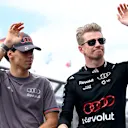MELBOURNE, AUSTRALIA - MARCH 08: Gabriel Bortoleto of Brazil and Audi F1 Team and Nico Hulkenberg of Germany and Audi F1 Team on the drivers parade prior to the F1 Grand Prix of Australia at Albert Park Grand Prix Circuit on March 08, 2026 in Melbourne, Australia. (Photo by Mark Sutton - Formula 1/Formula 1 via Getty Images)
