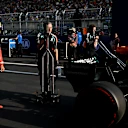SHANGHAI, CHINA - MARCH 13: Fourth placed qualifier Lewis Hamilton of Great Britain and Scuderia Ferrari looks at the Mercedes AMG Petronas F1 Team car in parc ferme during Sprint qualifying ahead of the F1 Grand Prix of China at Shanghai International Circuit on March 13, 2026 in Shanghai, China. (Photo by Mark Sutton - Formula 1/Formula 1 via Getty Images)