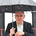 Actor Rowan Atkinson - better known to many as Mr Bean - braved the rain at the circuit