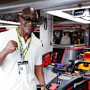 Former boxer Evander Holyfield in the Red Bull garage prior to the start of the Miami Grand Prix