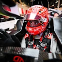 MELBOURNE, AUSTRALIA - MARCH 05: Esteban Ocon of France and Haas F1 has a seat fit in the garage