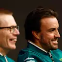 LONDON, ENGLAND - FEBRUARY 18: Fernando Alonso of Spain and Aston Martin F1 Team looks on during a