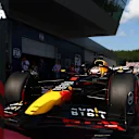 SPIELBERG, AUSTRIA - JUNE 29: Pole position qualifier Max Verstappen of the Netherlands and Oracle Red Bull Racing stops in parc ferme during qualifying ahead of the F1 Grand Prix of Austria at Red Bull Ring on June 29, 2024 in Spielberg, Austria. (Photo by Bryn Lennon - Formula 1/Formula 1 via Getty Images)