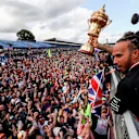 NORTHAMPTON, ENGLAND - JULY 07: Lewis Hamilton of Mercedes and Great Britain celebrates finishing in first during the F1 Grand Prix of Great Britain at Silverstone Circuit on July 07, 2024 in Northampton, England. (Photo by Peter Fox - Formula 1/Formula 1 via Getty Images)