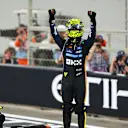 Norris punched the air in delight when he eventually got out of his McLaren