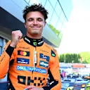 SPIELBERG, AUSTRIA - JUNE 28: Pole position qualifier Lando Norris of Great Britain and McLaren celebrates in parc ferme during qualifying ahead of the F1 Grand Prix of Austria at Red Bull Ring on June 28, 2025 in Spielberg, Austria. (Photo by Mark Sutton - Formula 1/Formula 1 via Getty Images)