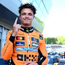 SPIELBERG, AUSTRIA - JUNE 28: Pole position qualifier Lando Norris of Great Britain and McLaren celebrates in parc ferme during qualifying ahead of the F1 Grand Prix of Austria at Red Bull Ring on June 28, 2025 in Spielberg, Austria. (Photo by Mark Sutton - Formula 1/Formula 1 via Getty Images)