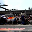 SPA, BELGIUM - JULY 25: Liam Lawson of New Zealand driving the (30) Visa Cash App Racing Bulls VCARB 02 makes a pitstop during Sprint qualifying ahead of the F1 Grand Prix of Belgium at Circuit de Spa-Francorchamps on July 25, 2025 in Spa, Belgium. (Photo by Rudy Carezzevoli/Getty Images)