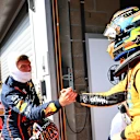 SPA, BELGIUM - JULY 25: Sprint 2nd qualifier Max Verstappen of the Netherlands and Oracle Red Bull Racing and Sprint Pole qualifier Oscar Piastri of Australia and McLaren congratulate each other in parc ferme during Sprint qualifying ahead of the F1 Grand Prix of Belgium at Circuit de Spa-Francorchamps on July 25, 2025 in Spa, Belgium. (Photo by Mark Sutton - Formula 1/Formula 1 via Getty Images)
