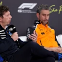 SAO PAULO, BRAZIL - NOVEMBER 07: James Vowles, Team Principal of Williams and Andrea Stella, Team Principal of McLaren in the Team Principals Press Conference during practice ahead of the F1 Grand Prix of Brazil at Autodromo Jose Carlos Pace on November 07, 2025 in Sao Paulo, Brazil. (Photo by Lars Baron/Getty Images)