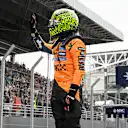 SAO PAULO, BRAZIL - NOVEMBER 08: Sprint winner Lando Norris of Great Britain and McLaren waves from parc ferme during the Sprint ahead of the F1 Grand Prix of Brazil at Autodromo Jose Carlos Pace on November 08, 2025 in Sao Paulo, Brazil. (Photo by Mark Sutton - Formula 1/Formula 1 via Getty Images)