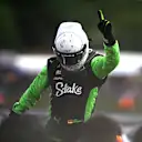 NORTHAMPTON, ENGLAND - JULY 06: Third placed Nico Hulkenberg of Germany and Stake F1 Team Kick Sauber celebrates in parc ferme during the F1 Grand Prix of Great Britain at Silverstone Circuit on July 06, 2025 in Northampton, England. (Photo by Rudy Carezzevoli/Getty Images)