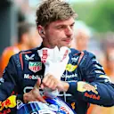BUDAPEST, HUNGARY - AUGUST 02: Eighth placed qualifier Max Verstappen of the Netherlands and Oracle Red Bull Racing in parc ferme during qualifying ahead of the F1 Grand Prix of Hungary at Hungaroring on August 02, 2025 in Budapest, Hungary. (Photo by Bryn Lennon - Formula 1/Formula 1 via Getty Images)